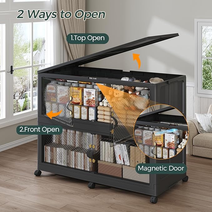 320GAL Plastic Storage Bins with Lid, 1280QT Extra Large Stackable Closet Organizers and Storage, Collapsible Storage Boxes with Wheels, Folding Cabinet for Home Kitchen Office, 4Pack Black