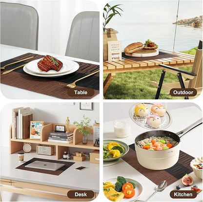 Placemats Set of 8，Non-Slip PVC Weave Table Mats Easy to Clean，Heat Resistant Place Mats for Kitchen Dining Table Decoration Indoor Outdoor，Black Brown