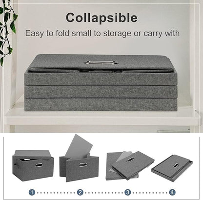 Graciadeco Medium 15" 21 Quart Collapsible Stackable Storage Bins with Lids, 5 Packs Grey Foldable Fabric Closet Boxes Heavy-duty Linen Cube Baskets Container for Bedroom Office (15 x 11 x 8)