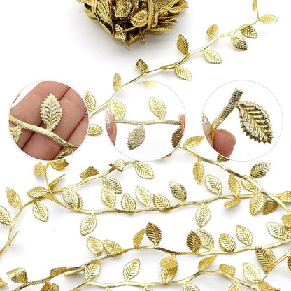 David accessories Gold Leaves Leaf Ribbon Trim Rope - 20 Yards - for DIY Craft Party Wedding Home Decoration(Gold)