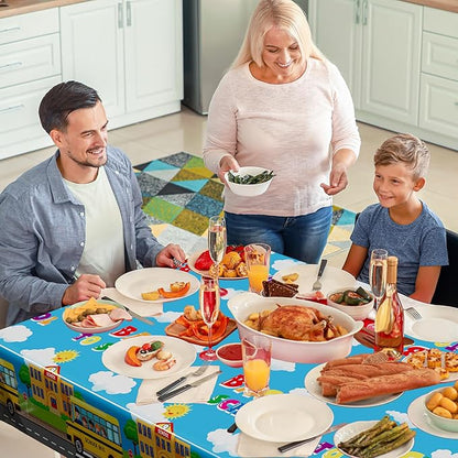 Back to School Supplies, 2 PCS 108 x 54 Inches First Day of School Tablecloth, Disposable Colorful Welcome Back to School Plastic Rectangle School Bus Pattern Tablecover for Preschool Party Decoration
