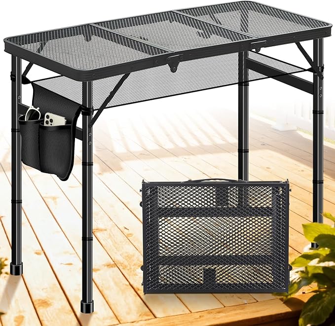 DeeprBetter Folding Camping Table, 3ft Camping Table Aluminum Folding Table with 3 Adjustable Height Max 27.5 Inch Picnic Table Portable Table for Outdoor Backyard BBQ, Beach
