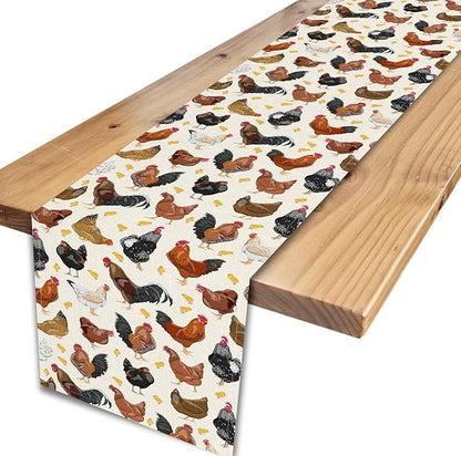 Farmhouse Rooster Table Runner, Rustic Farm Animals Cow Pig Chicken Coffee Table Center Decor for Home Kitchen Dining Patio Holiday Party Indoor Outdoor Table Decorations, 13"x36" Inch