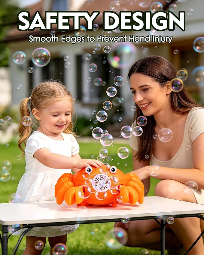 Bubble Machine for Kids, 360° Rotating Crab Bubble Blower with Music & LED Lights, USB-C Rechargeable, Auto Obstacle Avoidance, Portable Bubble Maker Toy for Toddlers Indoor Outdoor Birthday Gift
