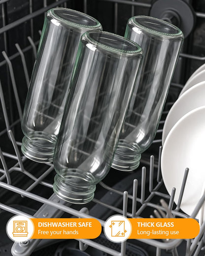 Zukro Glass Water Bottles with Lids 10 oz, Reusable Clear Juice Bottles With Stainless Steel Airtight Cap for Juicing, 100% Leak Proof Juice Drinking Jar for Ginger and Milk, BPA Free