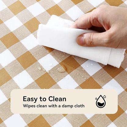 Romanstile Rectangle Vinyl Tablecloth, 100% Waterproof Buffalo Gingham Plastic Table Cloth, Heavy Duty Wipeable Checkered Table Covers for Outdoor, Camping, Picnic, Patio - 60 x 102, Coffee and White