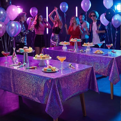 Purple Birthday Decorations - 2 Pack Laser Purple Tablecloth for K‑Style Demon Music Theme Birthday Decorations - Pink Party Decor for Korean Pop,Iridescent Party Decorations for Bachelorette Bridal