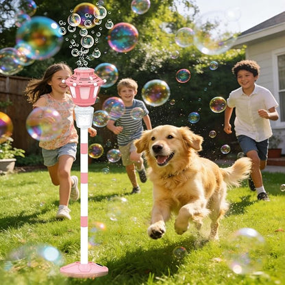 Bubble Machine Maker with Light and Music, Automatic Bubble Blower Summer Bubbles Toys, Rechargeable Automatic Bubble Machine Adjustable Height Outdoor Toy