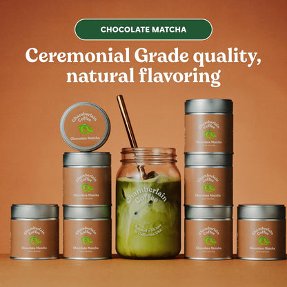 Chamberlain Coffee Chocolate Matcha Green Tea Powder - Rich Cocoa + Ceremonial Grade Matcha - Hot or Iced - Organic, Vegan & Gluten-Free Matcha Powder - 1.06 oz