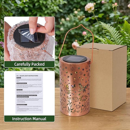 Solar Lantern Outdoor Waterproof, Gifts for Women Mom Grandma, Hanging Metal Light Colorful Butterfly Garden Decor for Yard Patio Lawn