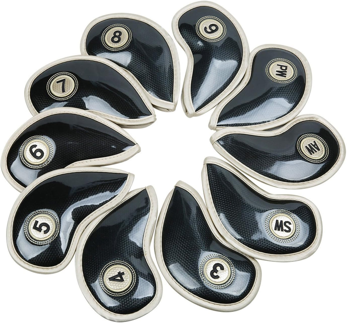HISTAR 10pcs Crystal Pu Leather Golf Iron Head Covers Set Iron Club Headcover