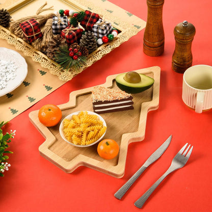 AWIZOM Christmas Tree Charcuterie Board 15x11Inch Wood Serving Tray Platter