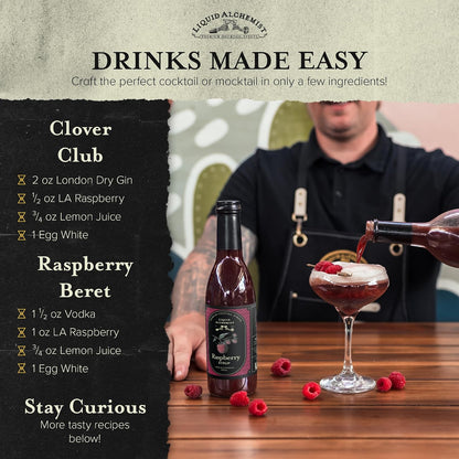 Liquid Alchemist Raspberry Syrup for Cocktails | Real Ingredients Make our Raspberry Syrup for Drinks a great Margarita Mix | Small Batch, Non-GMO &amp; Vegan | 25.4 oz Drink Mixer, Pack of 1