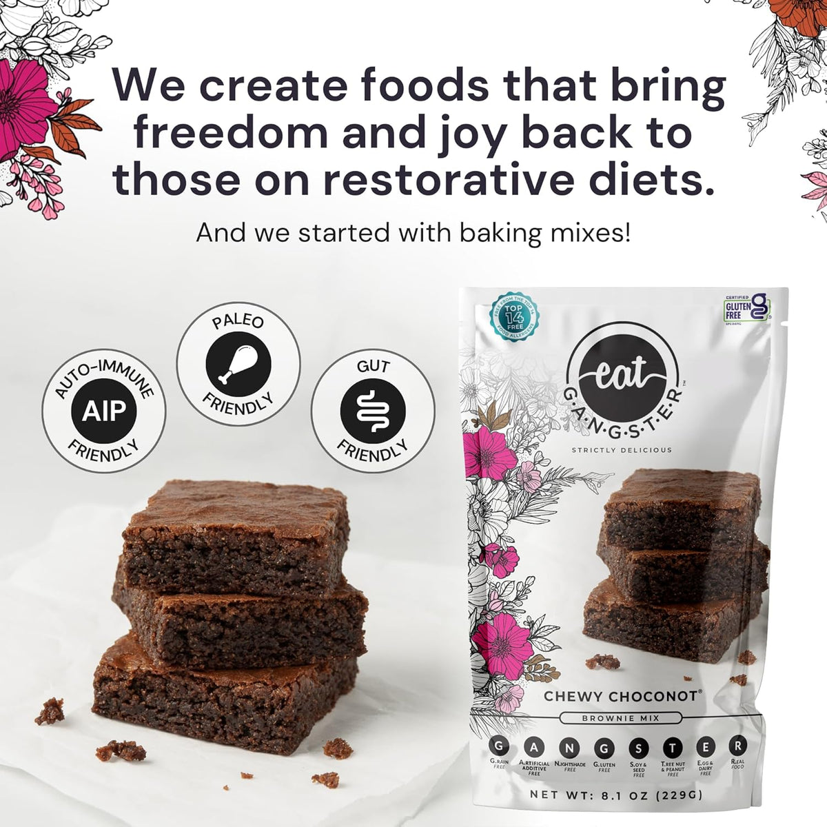 eat G.A.N.G.S.T.E.R. Chewy Choconot Brownie Mix - Allergy-Friendly Baking Mix, Grain-Free, No Dairy, Nuts, Gluten, Dairy - For Paleo & AIP Diets