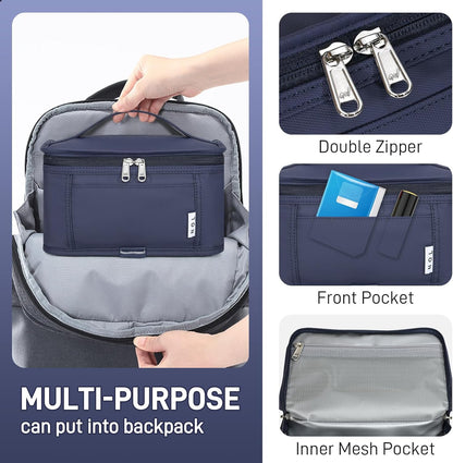 NOL Natural Organic Lifestyle Small Lunch Bag Mini Lunch Box Insulated Lunch Bag for Men/Women Leakproof Cooler Tote Bag Lightweight Nylon Waterproof Lunch Box For Work, Navy blue
