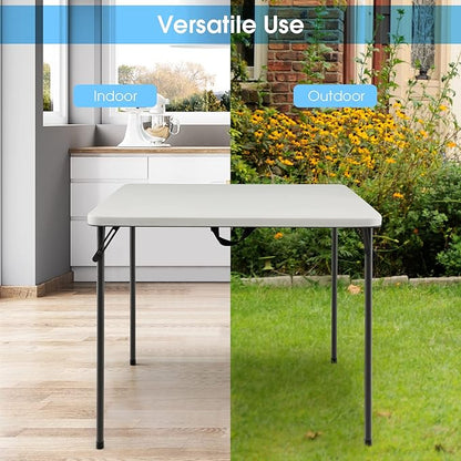 Goplus 34" Square Folding Card Table, Portable Plastic Utility Folding Tables with Collapsible Legs & Carrying Handle, Indoor Outdoor for Picnic, Party, Dining, Camping, BBQ, White