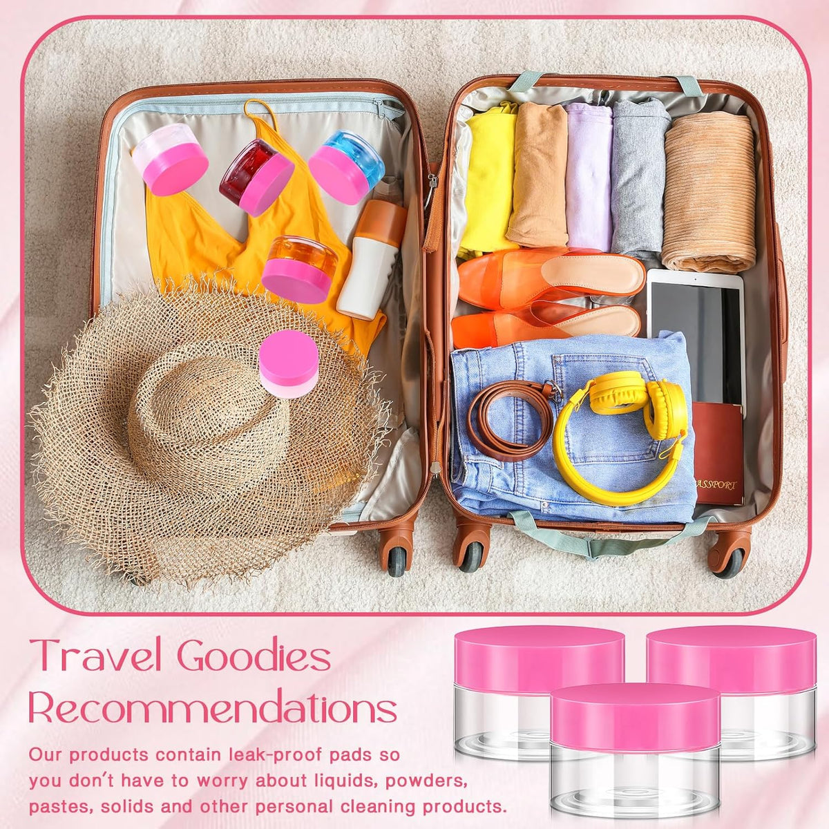 Patelai 4 Pieces Round Wide-mouth Leak Proof Plastic Container Jars with Lids for Travel Storage Makeup Beauty Products Face Creams Oils Salves Ointments DIY Making(1 Ounce,Pink)