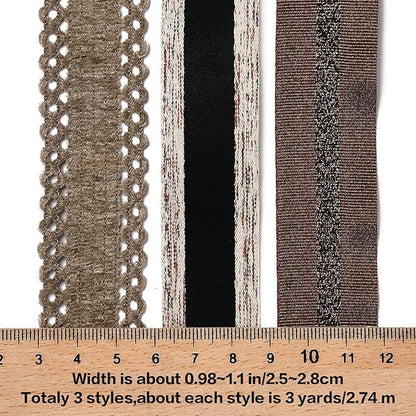 BEEFLYING 3 Styles Wire Edged Ribbons for Gift Wrapping, 25~28mm×2.7m Fabric Satin Ribbons for Wedding Party Decoration Hair Bows Flower Bounquet Sewing and Craft, 9 Yards