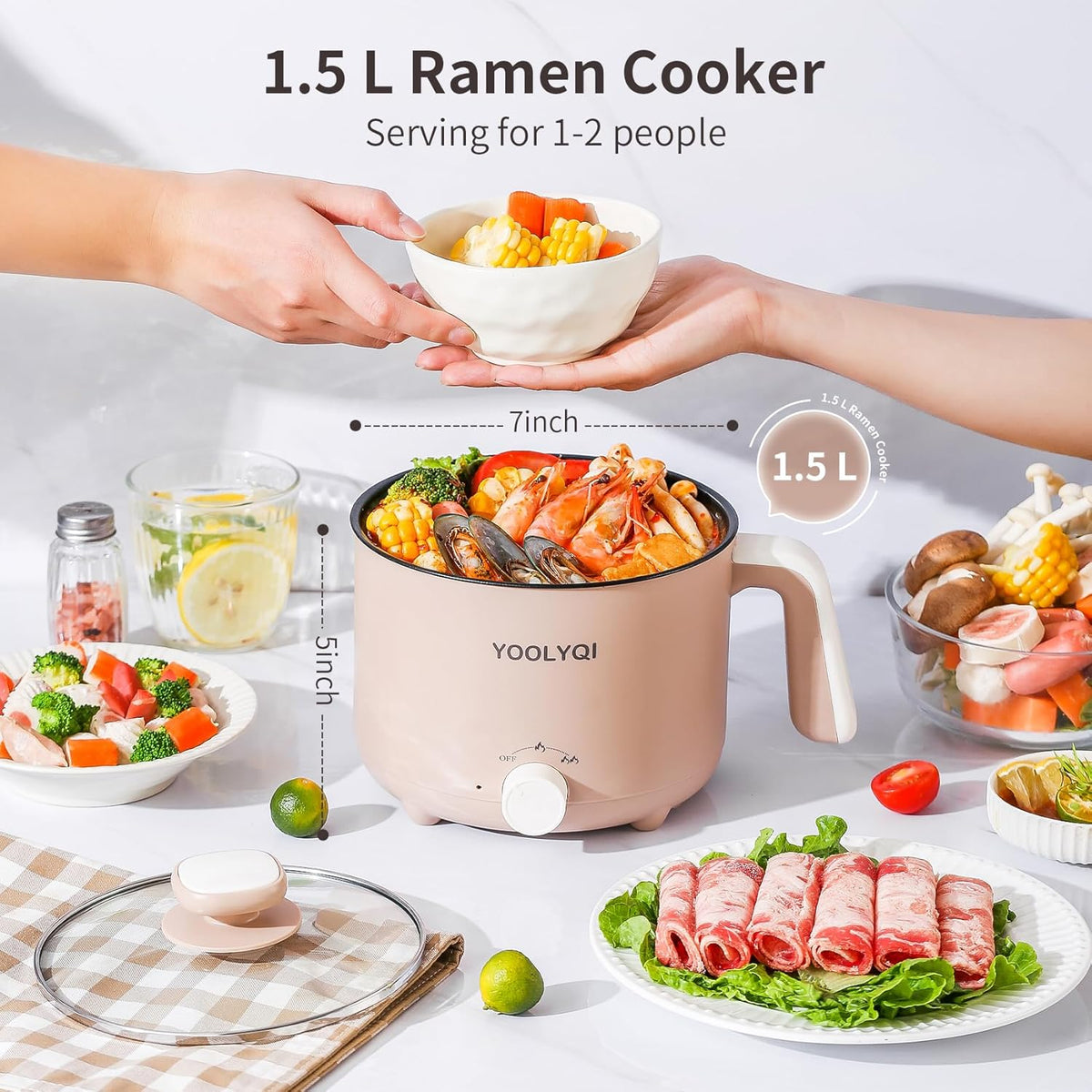 Hot Pot Electric : 1.5L Mini Ramen Cooker with 2 Temp Settings, Portable Lazy Pot Dorm, Office Must Have for Ramen/Noodles/Soup/Oatmeal