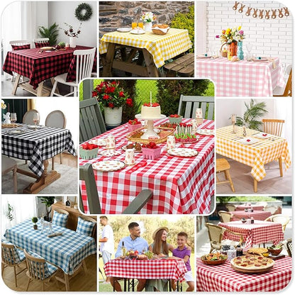 Mulbozy Dark Green Gingham Tablecloth 4 Pack, 54 x 108 Inch Plastic Table Cloth Disposable, Green and White Checkered Table Cover for Party Supplies