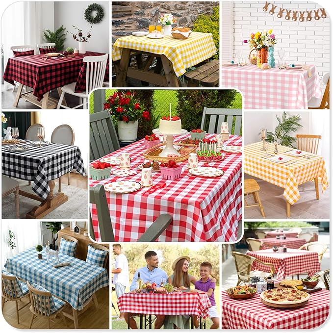 Mulbozy 4 Pcs Black and White Checkered Tablecloths, 54 × 108 Inches Black Checkered Flag Tablecover, Disposable Plastic Gingham Table Cover for Picnic, Truck, Race Car Birthday Party Supplies