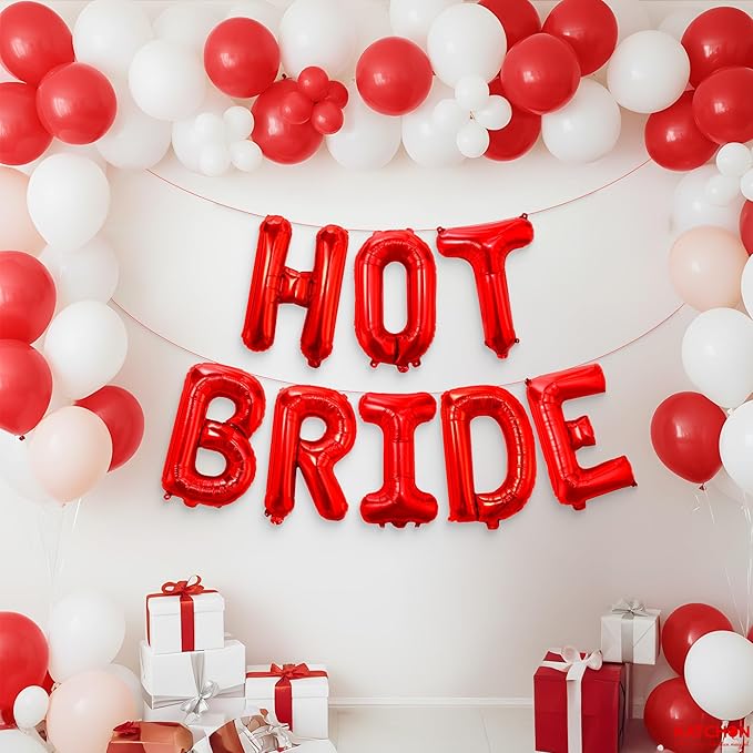 KatchOn, Red Hot Bride Balloons - 16 Inch | Bridal Shower Decorations, Bachelorette Party Favors | Red Bride Balloon for Bride To Be Decorations | Wedding Balloons, Wedding Shower, Bridal Shower Decor