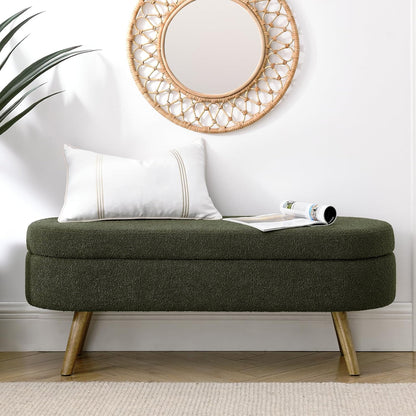 Furnimart 43.5" Queen Size Storage Bedroom Bench for End of Bed, Faux Linen Upholstered Storage Ottoman with Solid Wood Leg for Bedroom,Living Room, Entryway, Beige