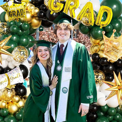 Graduation Balloon Arch Garland Kit Green Gold Black White Graduation Decorations 2026 for College High School Class of 2026 Grad Party Prom Decor