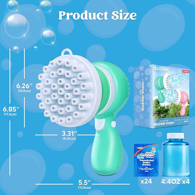 Sloosh 2 PCS Tape-C Charging Bubble Gun Toy for Ages 3-8 Boys Girls with Removable Fan, Bubble Solution, Bubble Machine Gun for Kids, Adults, Summer Toys, Party Favors, Easter, Birthday Gift, Outdoor