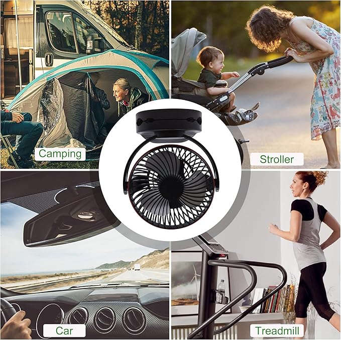 5.5Inch Rechargeable RV Cooling Fan Light with 4 Speeds, 5000mAh Battery Desk Fan, Rotatable Clip On Desk/Wall-Mount Fan, for Home Office RV&Travel