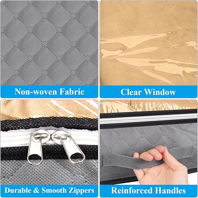 Homelove Under Bed Storage Bags, 2 Pack Fabric Underbed Storage Containers with Reinforced Handles and Clear Window Foldable Bedroom Organizer Bags Bin for Blankets Clothes Comforters Toys,Grey