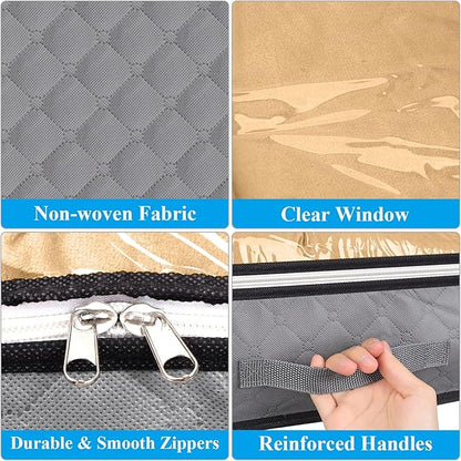 Homelove Under Bed Storage Bags, 2 Pack Fabric Underbed Storage Containers with Reinforced Handles and Clear Window Foldable Bedroom Organizer Bags Bin for Blankets Clothes Comforters Toys,Grey