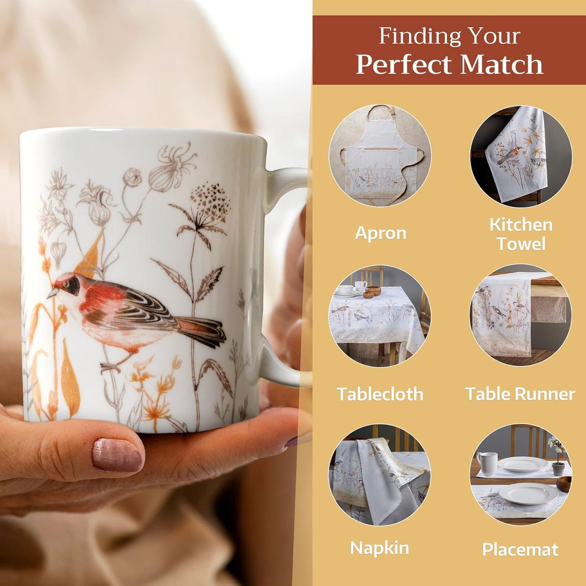Maison d' Hermine Coffee Mug with Handles Fine Bone China Mugs Pack of One Tea Cups for Hot Beverages Cappuccino Latte Home Office Perfect for Gift (Meadow Florals - Beige Meadow Mornings, 12 Ounce)