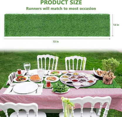12 x 72 Inch Artificial Grass Dining Table Runner Green Table Decor for Holiday Party, Kitchen Decor, Wedding, Banquet, Indoor/Outdoor Tea Party Decorations