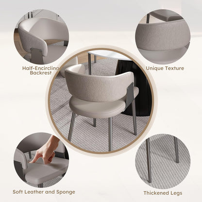 Montary 9 Piece Dining Table Chairs Set, Modern Dining Table Set of 8, Includes 59" D Marble Round Table with Black Metal Cone Base, 8 Gray Texture Dining Chairs for Home, Kitchen