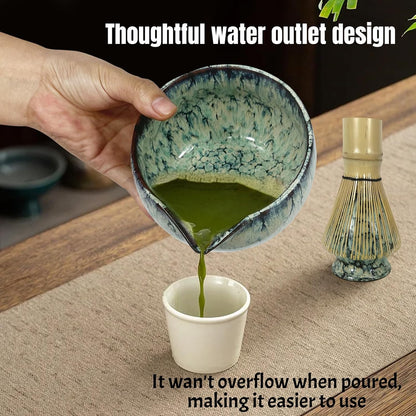 Matcha Whisk Set,6Pcs Matcha Kit Includes Matcha Whisk and Holder,Matcha Bowl with Spout,Matcha Sifter and 2Pcs Matcha Spoon