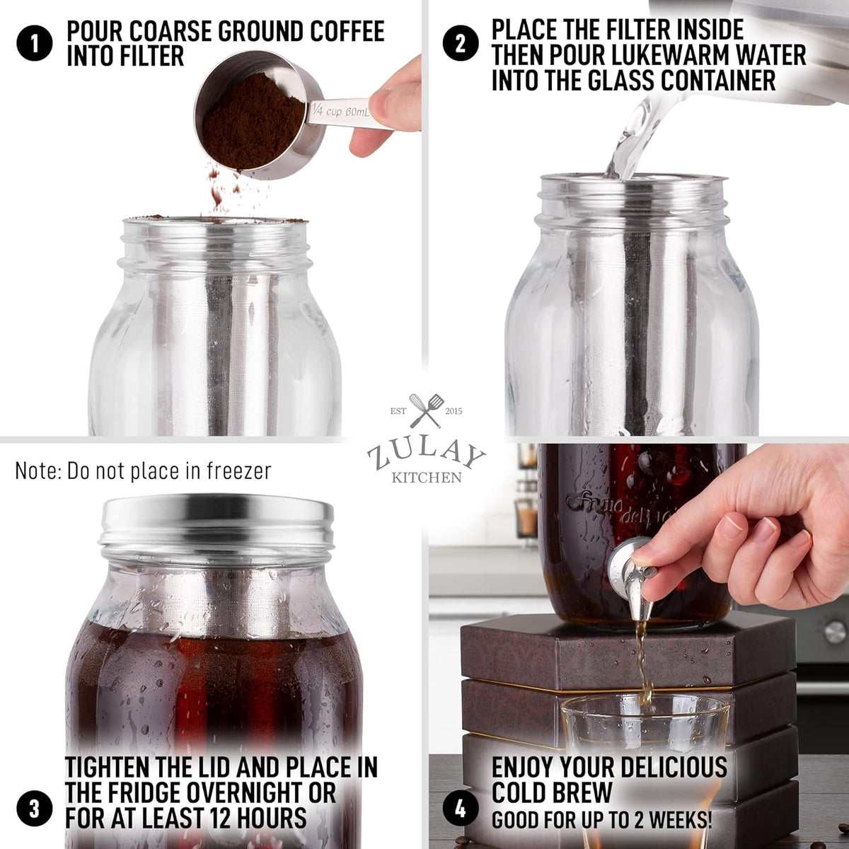 Zulay Kitchen 1.5 Liter Cold Brew Coffee Maker with EXTRA-THICK Glass Carafe & Stainless Steel Mesh Filter - Premium Iced Coffee Maker
