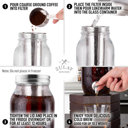 Zulay Kitchen 1.5 Liter Cold Brew Coffee Maker with EXTRA-THICK Glass Carafe & Stainless Steel Mesh Filter - Premium Iced Coffee Maker