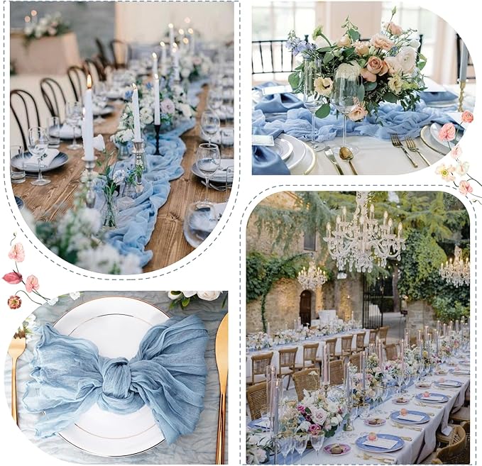 Sioloc 5 Pack Dusty Blue Cheesecloth Table Runner 120'' x 35'',Spring Easter Decor Soft Gauze Boho Wedding Table Decor for 10ft Table Birthday Party,Baby Shower, Bridal Shower, Home & Event Decor