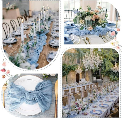 Sioloc 5 Pack Dusty Blue Cheesecloth Table Runner 120'' x 35'',Spring Easter Decor Soft Gauze Boho Wedding Table Decor for 10ft Table Birthday Party,Baby Shower, Bridal Shower, Home & Event Decor