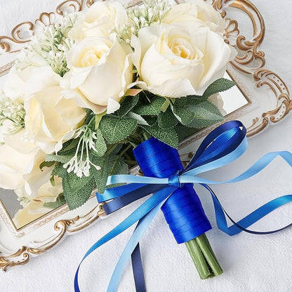 Mauproy 3/8 Inch Blue Satin Ribbon, 4 Rolls Total 40 Yards, Double Faced Mixed Blue Thin Ribbon for Gift Wrapping, Flower Bouquets, Crafts, Wedding, Father's Day Decorations