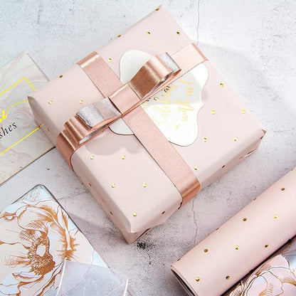 WRAPAHOLIC Pink Wrapping Paper Roll - Mini Roll - 3 Rolls - 17 Inch X 120 Inch Per Roll - Pink Floral Rose Gold Design for Wedding, Bridal Shower, Birthday, Baby Shower, Spring