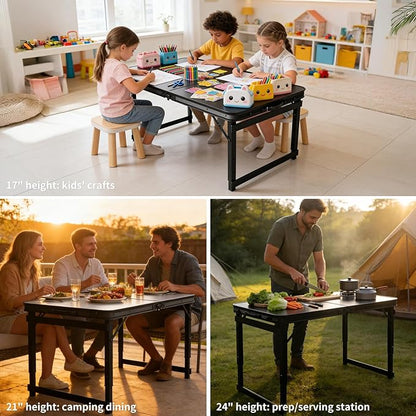 3.3FT x 2FT Folding Camping Table with Aluminum Alloy Legs, Adjustable Height Portable Outdoor Picnic Table for Camping, Travel, Parties, Kids Crafts, and Market Vendor Use