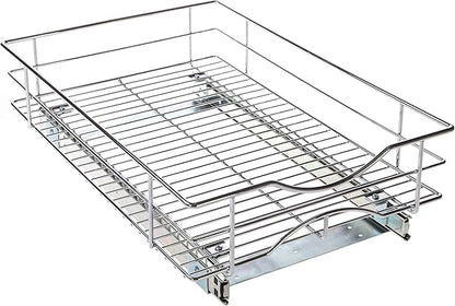 Home Zone Living Pull Out Kitchen Cabinet Organizer with Slide Out Drawer for Space Saving Storage, 14” W x 21” L