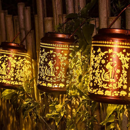 YISITEONE Dog Outdoor Solar Lanterns, Garden Waterproof Metal Hanging Decor Lights for Patio Yard Pathway Lawn Front Porch, Birthday Gardening Dog Lovers Gifts for Women Mom Grandma