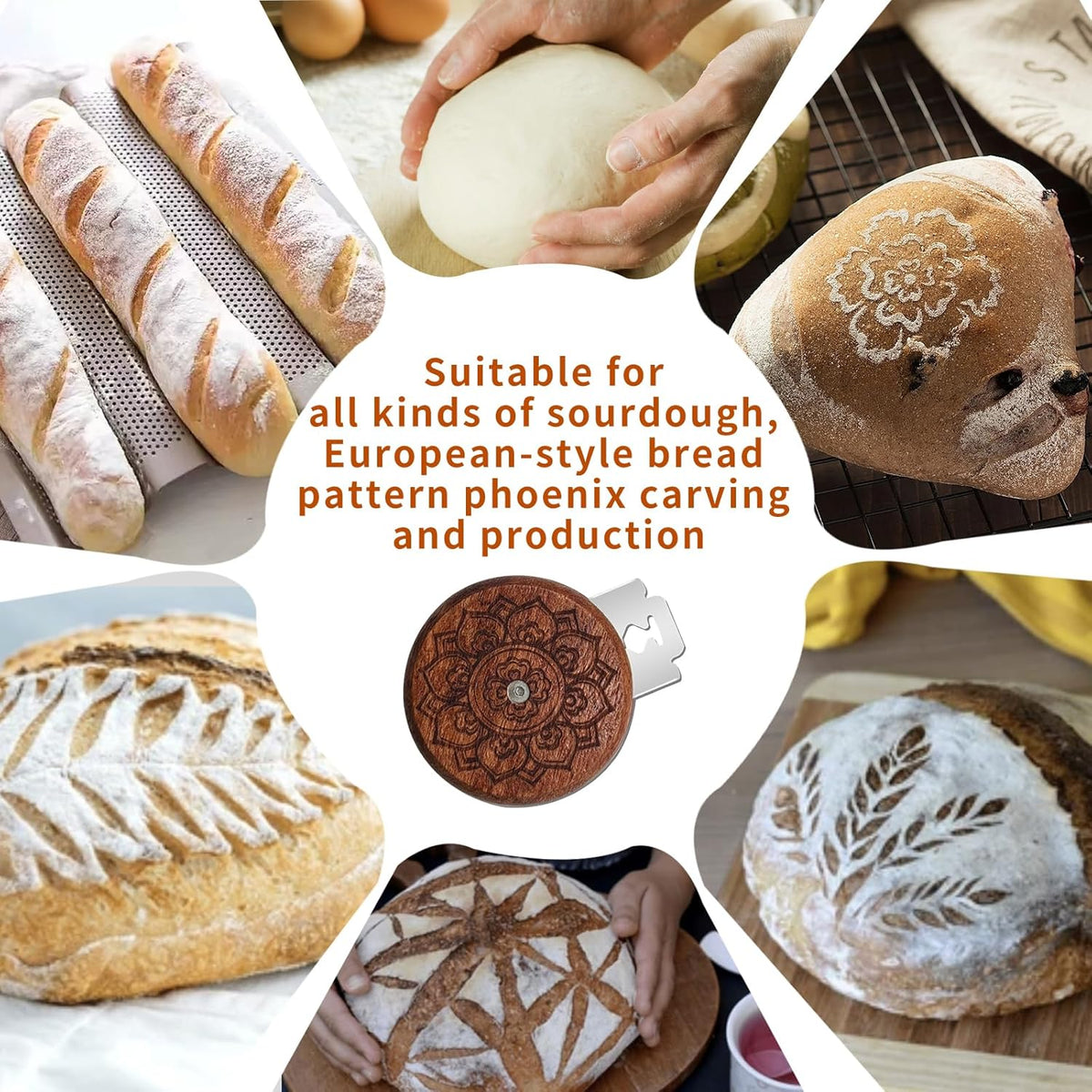 Bread Lame Sourdough Scoring Tool,Wooden Lame Bread Scoring Tool with 5 Razor Blades and Leather Storage Cover
