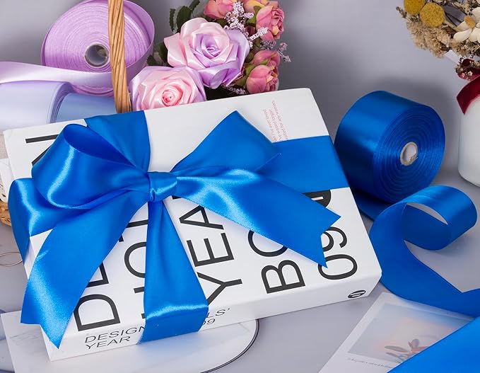 YASEO 2 Inch Royal Blue Solid Satin Ribbon, 50 Yards Craft Fabric Ribbon for Gift Wrapping Floral Bouquets Wedding Party Decoration