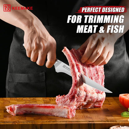 Keemake BBQ Carving Knife Set, Brisket Knife and Boning Knife for Meat Cutting, High Carbon Stainless Steel Sharp Knives Set for Kitchen