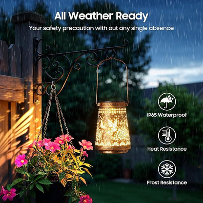 2 Pack Solar Lanterns Outdoor Waterproof Birthday Gifts for Women Mom Grandma, Hollowed-Out Metal Hummingbird Hanging Solar Lantern Lights Outdoor Decor, 2 Modes Lights Decor for Yard, Patio