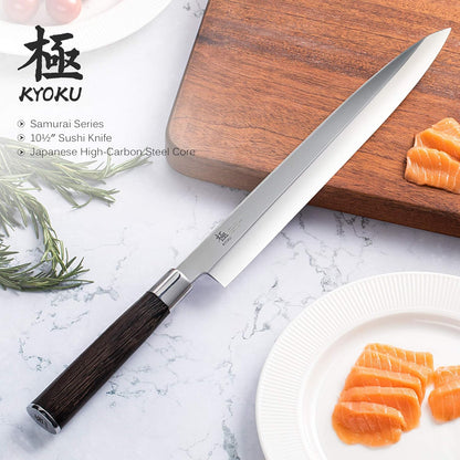 Kyoku Samurai Series - 10.5" Yanagiba Knife Japanese Sushi Sashimi Knives - Superior Japanese Steel - Wenge Wood Handle - with Case